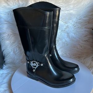 Michael Kors Black Fulton Harness Tall Rubber Rainboots - Size3 Waterproof